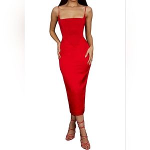Anais Satin Corset Midi Dress